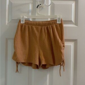 Gaze Tan Chic Shorts with Elastic Waistband and Ribbed Texture